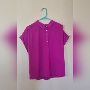 Calvin Klein Purple Short Sleeve Collared Lightweight Office Blouse Size Large